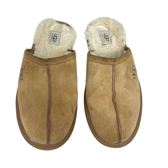 Ugg Australia Pearle Chestnut Brown Suede Sheepskin Men's Slippers Mules sz11 - Picture 2 of 13